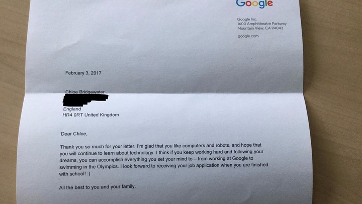 Una niña de 7 años manda una carta a Google pidiendo trabajo y Sundar Pichai le responde Una niña de 7 años manda una carta a Google pidiendo trabajo y Sundar Pichai le responde